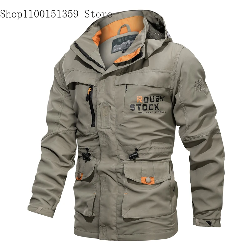 2024 Spring Autumn Men\'s Outdoor Sports Camping Hunting Windproof Jacket Hooded Waterproof US Tactical Fishing Climb Jacket