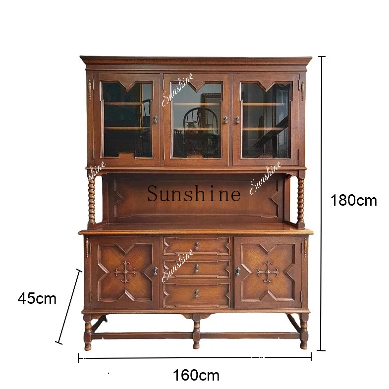 American nostalgic retro dining edge solid wood old glass storage cabinet  FT