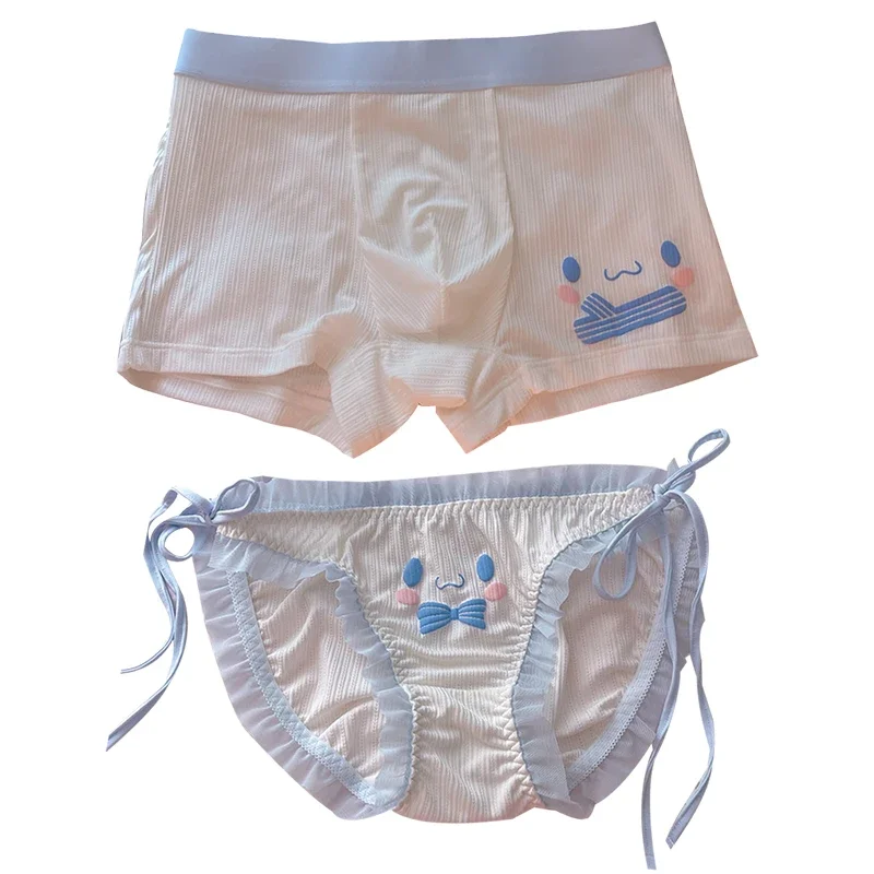 2PCS Sanrio Cinnamoroll Kuromi Mymelody Cartoon Couple Underwear Cute Anime Female Panties Sexy Men\'s Boxers Briefs Boyfriend