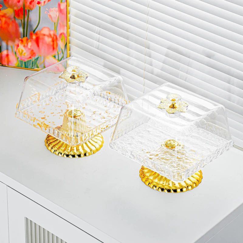 

Cake Tray, Elevated Bread Display Stand, Plastic Tray with Lid & Glass Cover for Fruits, Afternoon Tea Pastry Cake Stand