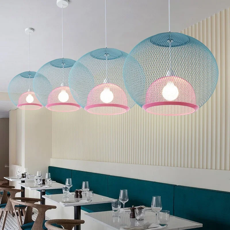 Nordic Colorful Led Pendant Lamp Creative Coffee Shop Restaurant Birdcage Decoration Chandelier Art Hanging Home Decor Lighting