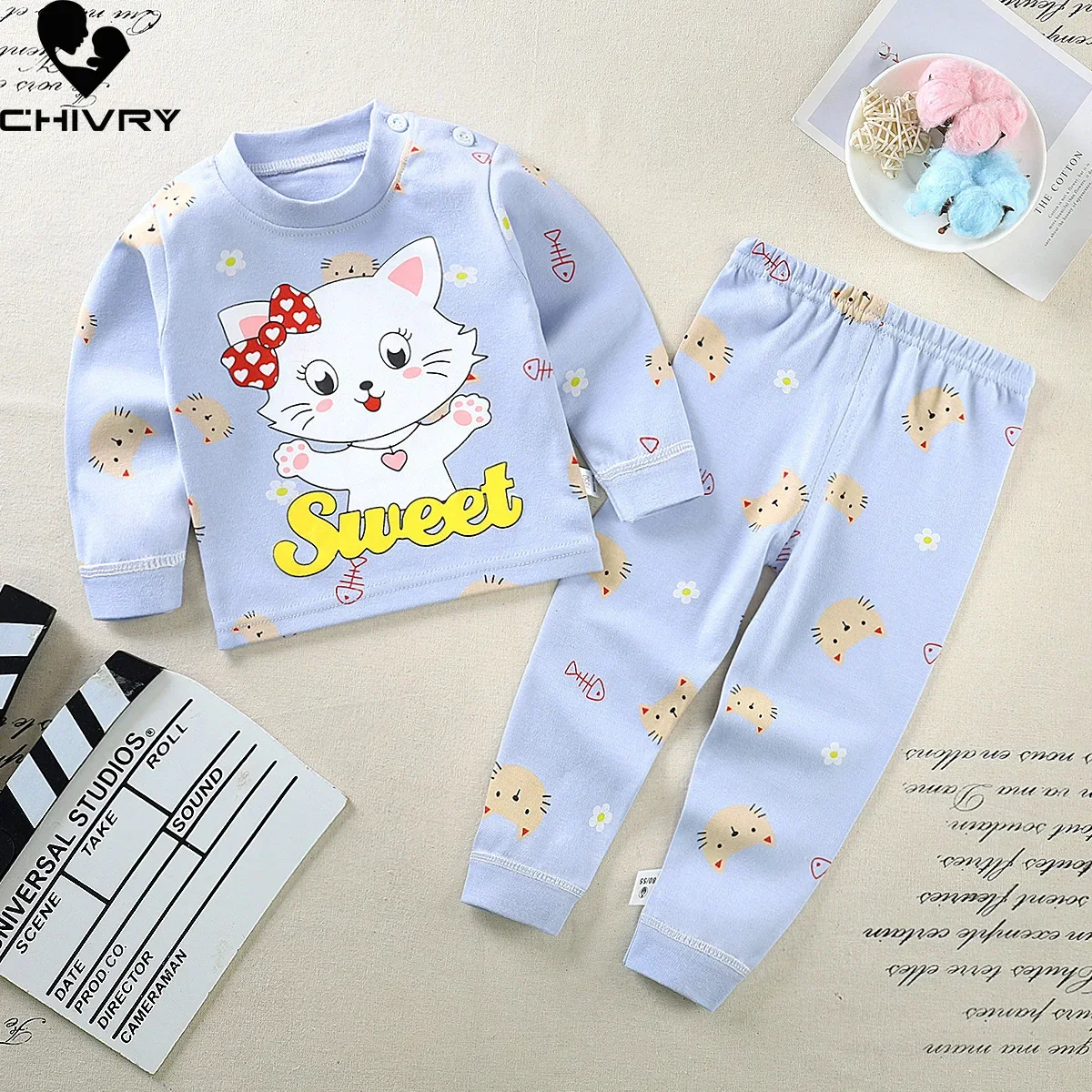 New 2024 Kids Girls Pajama Sets Cartoon Long Sleeve T-Shirt Tops with Pants Toddler Baby Spring Autumn Sleepwear Clothing Sets