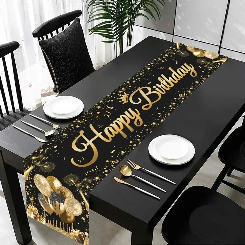 35x180cm Black Gold Birthday Table Runner 30 40 50 HappyBirthday Party Decoration Kids Adult Tablerunner Birthday Party Supplies