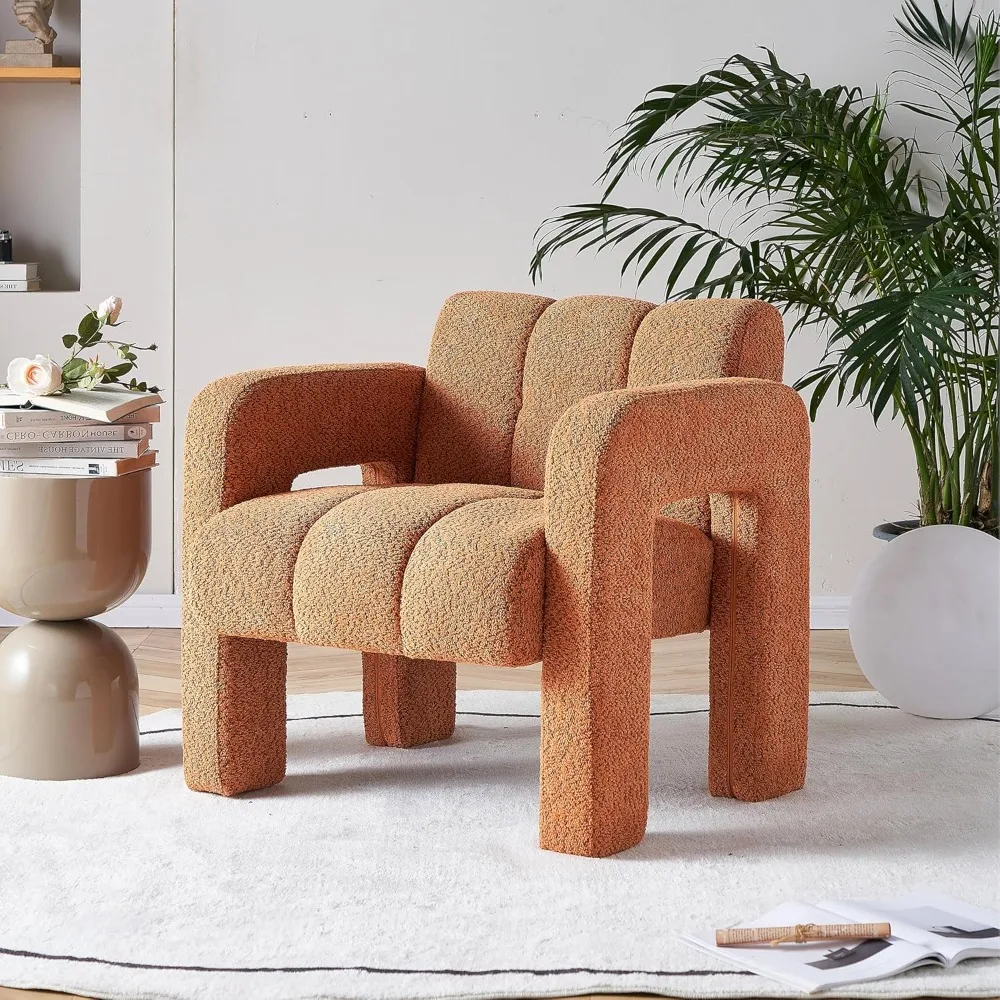 

Modern Accent Chair, Bouclé Fabric Upholstered Armchair, Comfy Single Chair for Living Room Lounge Bedroom Office-Orange