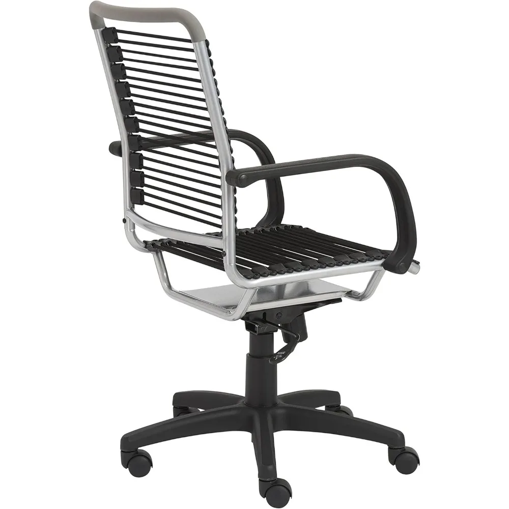 เก้าอี้สำนักงานพนักพิงสูงสีดำพร้อมโครงอะลูมิเนียม ปรับเอียงได้ 360 องศา และปรับความสูงได้