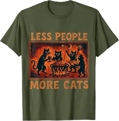 Vintage Less People More Cats T-Shirt Y2k Horror Lustige Introvert-Katzen-Bekleidung Humor Einzigartige Gothic Mystical Witchcraft T-Shirt-Kleidung – Detail 9