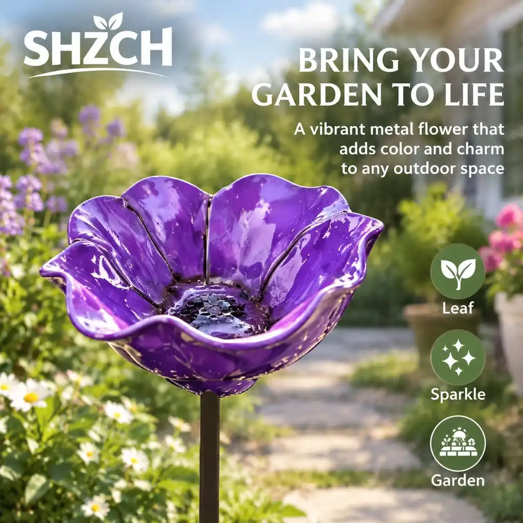 Flower Shaped Bee Watering Station Metal Flower Garden Stake Bird Bath Butterfly Water Feeder Garden Bee Bath Bowls for Outside