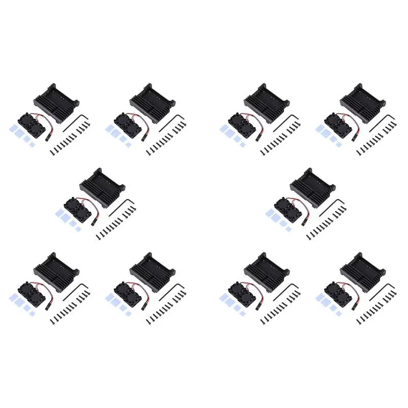 

Solid 10X For Raspberry Pi 4 Aluminum Case With Dual Cooling Fan Metal Shell Black Enclosure For Raspberry Pi 4 Model B