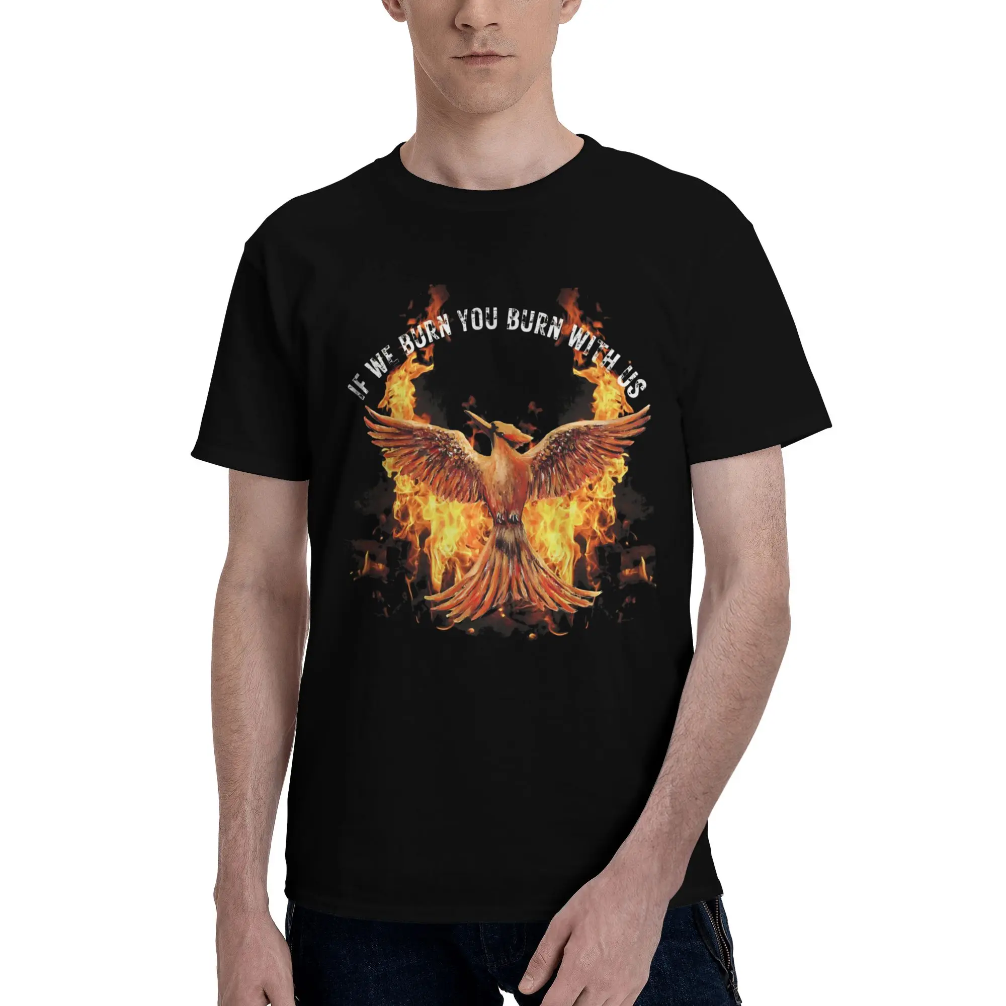 Mockingjay   If We Burn You Burn With Us  Novelty Graphic 100% Cotton T-Shirt The Hunger Games Tees Tops For Men