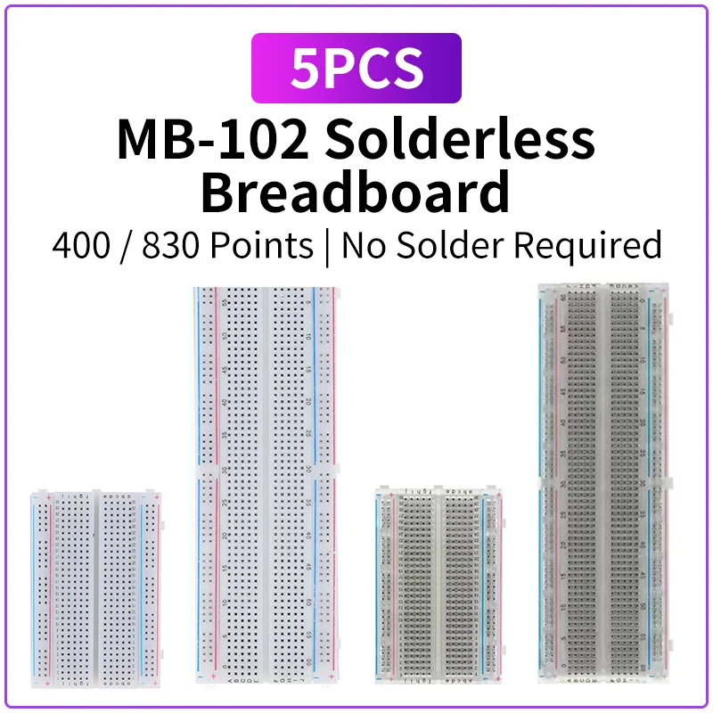 5PCS 400/830 Points Breadboard 830 Points Breadboard MB-102 Solderless PCB Test Board 400 Hole Breadboard MB102 Test Develop DIY