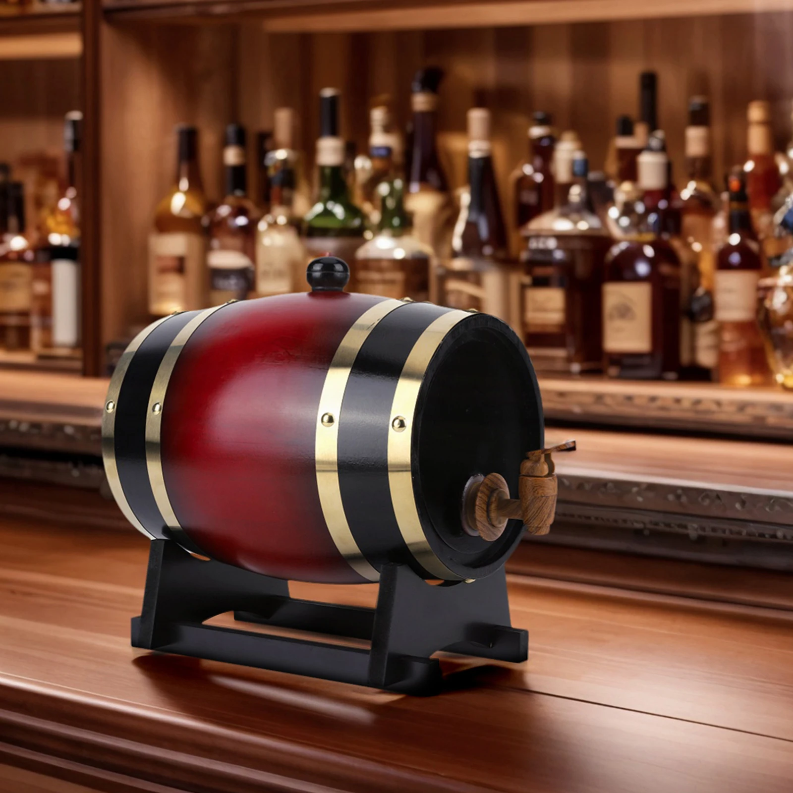 3L Household Wooden Barrels with Bracket Wine Storage Containers Large Capacity Vintage Beer Brewing Tools for Family Gatherings
