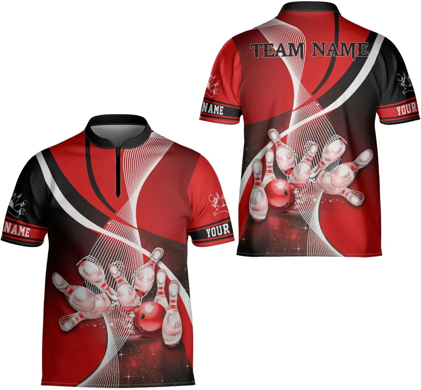 Bowling Ball And Pins Multicolor Option Custom Name 3D Print Men's Zipper Polo Shirt Summer Unisex Casual Zip Polo Shirt WK281