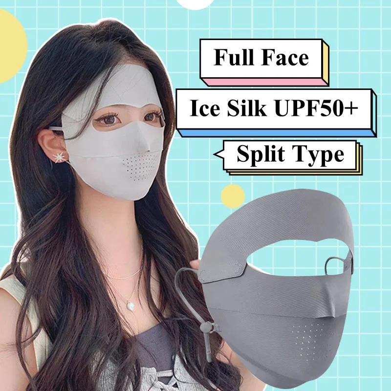 Summer Full Face Mask Sun Protection Ice Silk Traceless Detachable Forehead Section Anti-UV Quick-drying Breathable Face Cover