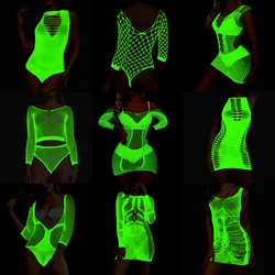 Lencería brillante y luminosa para mujer, traje Sexy de Cosplay, Bodystocking, fetiche, ropa exótica de Pole Dance, camisón, Stripper, disfraz de fiesta