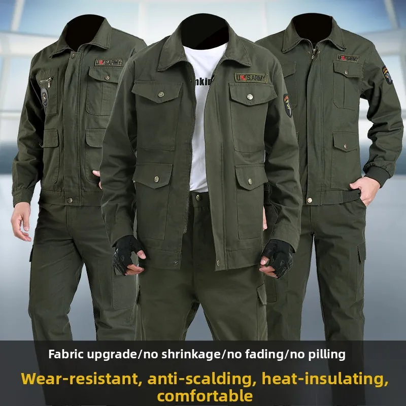 Cotton Workwear Set: Men's Thickened Wear-Resistant Auto Repair Labor Protection Service Anti-Scalding Construction Site Tooling