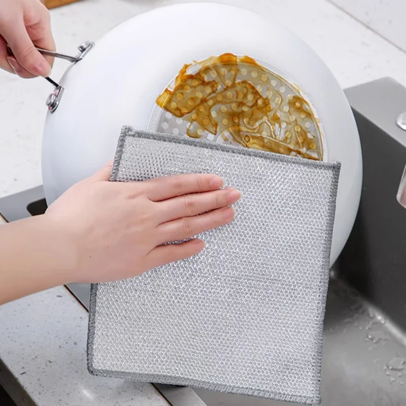 10/20Pcs Cleaning Products Dishcloth Silver Wire Cleaning Kitchen Cloth Thickened Microfiber Wash Towel Built-in Sponge Ball Rag
