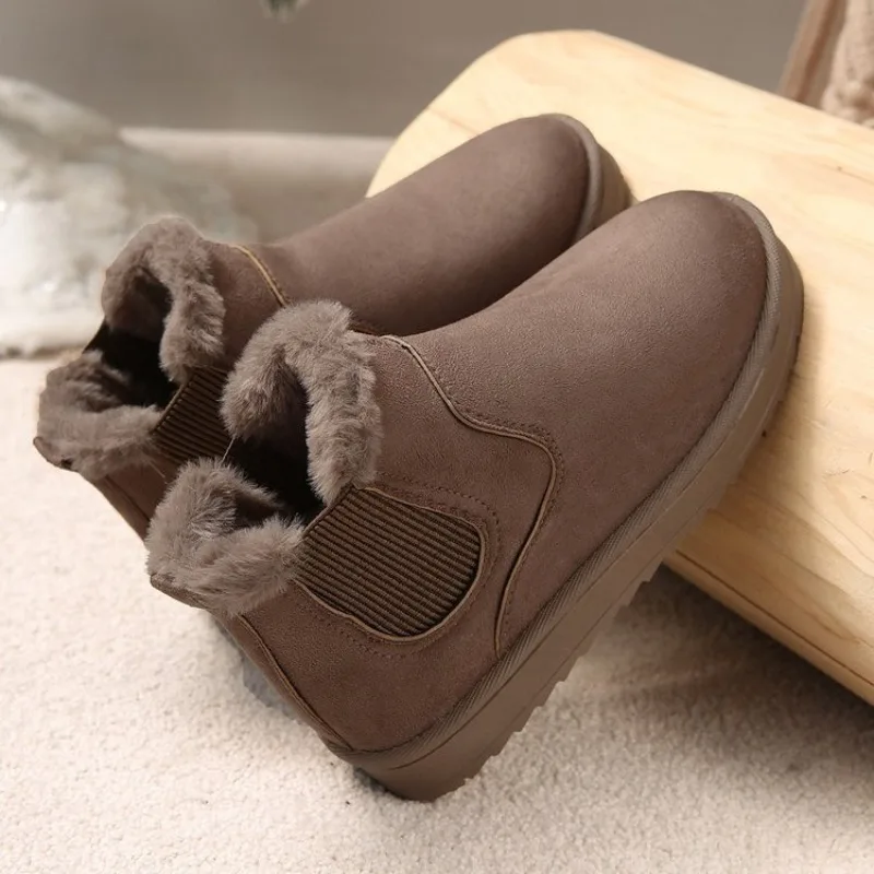 

2026 Winter Women Short Plush Warm Snow Boots Casual Shoes New Suede Fur Chelsea Ankle Boots Flats Platform Ladies Shoes Botas