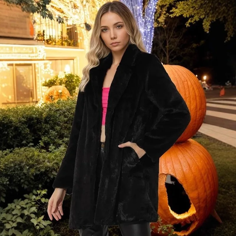 ZXRYXGS Bestselling 2025 Autumn and Winter Coat Imitation Fur Coat Suit Collar Mid Long Jackets Women Fashion Coat