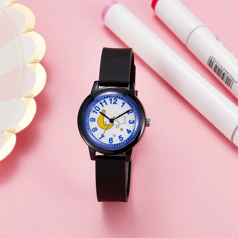 Cute Moon Star Cartoon Kids Quartz Watches Girls boys Soft Silicone Strap Children Student Analog Clock Birthday Christmas Gifts