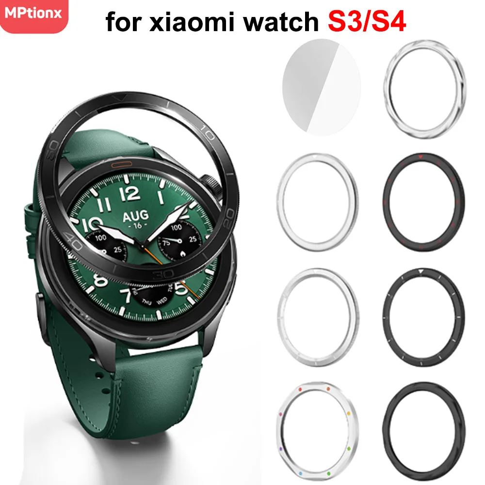 Metalen Bezel Ring Voor Xiaomi Horloge S4/S3 Vervanging Horloge Case Cover Voor Xiaomi Horloge S3 S4 eSIM + Gehard Glas Beschermende Film