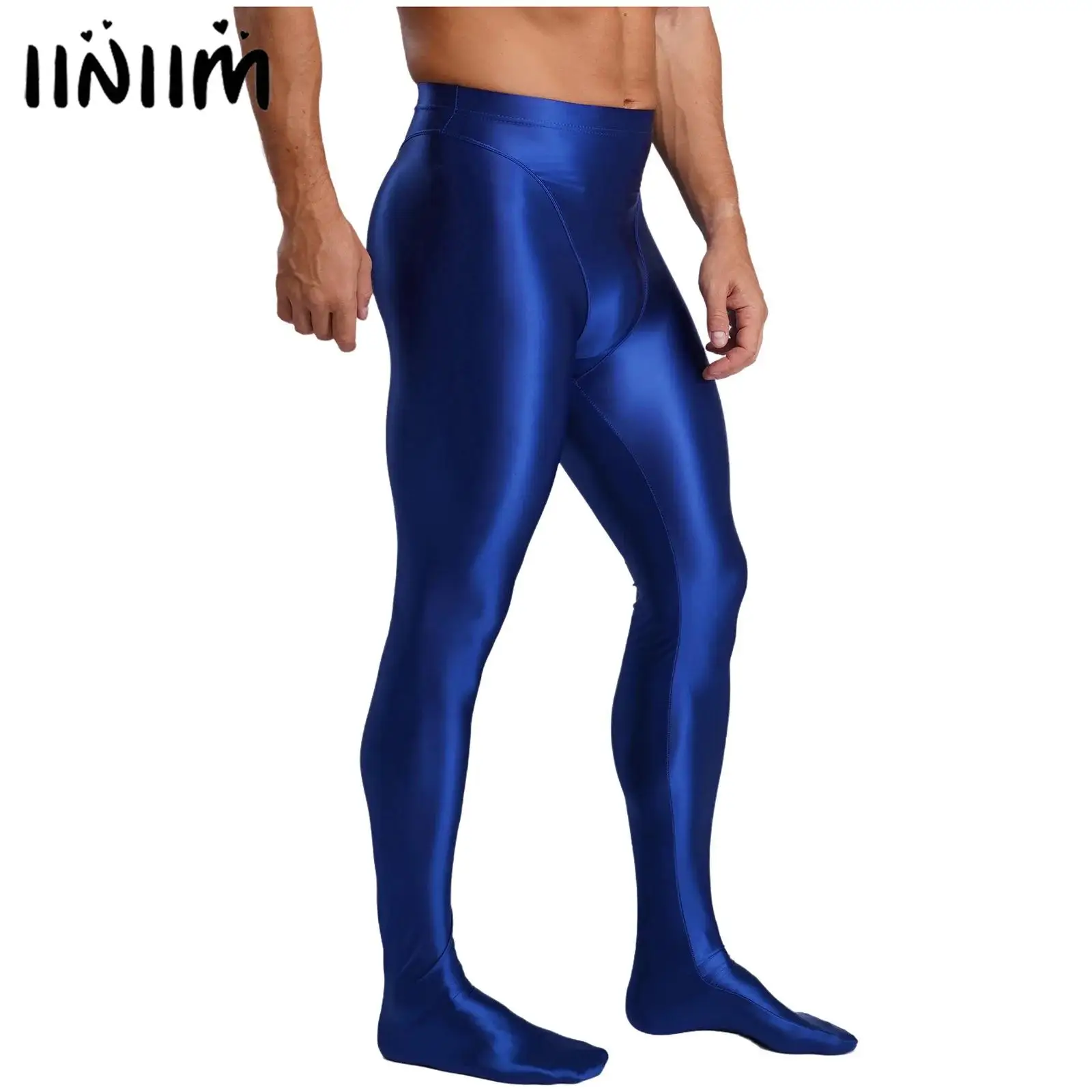 

Mens Oil Glossy Stretchy Fake 2-piece Tights Pants High Waist Stretchy Stockings Pantyhose Leggings Yoga Fitness Sports Costume