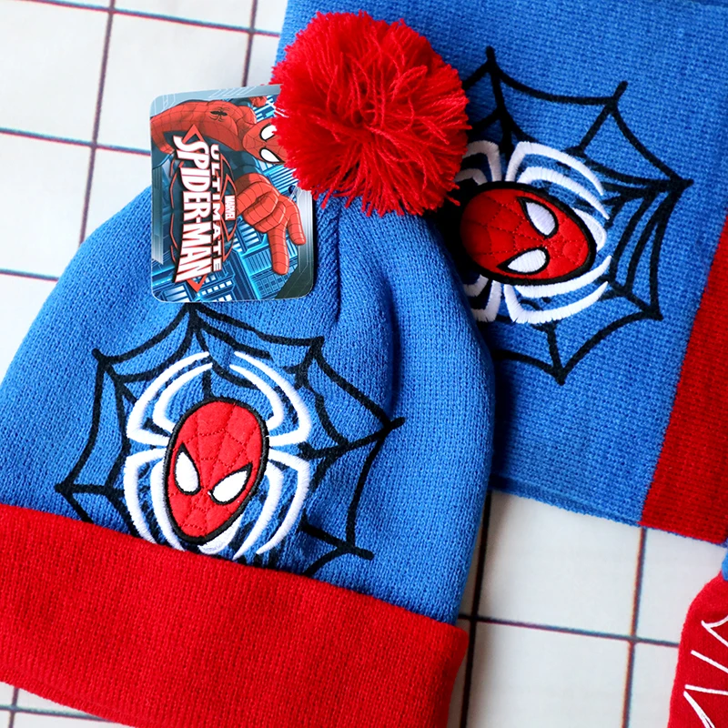 Autumn Winter Children Hat SpiderMan Classics Cartoon Scarf Hat Glove Warm knitted hat Boy Girl Cap Child Christmas Hat