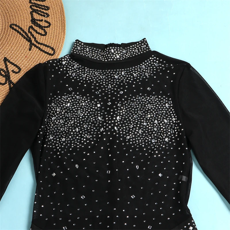 Luxury Crystal Rhinestone Evening Jumpsuit Women Party Night Patchwork Sheer Mesh Romper Elegant Long Sleeve One Pieces Overalls