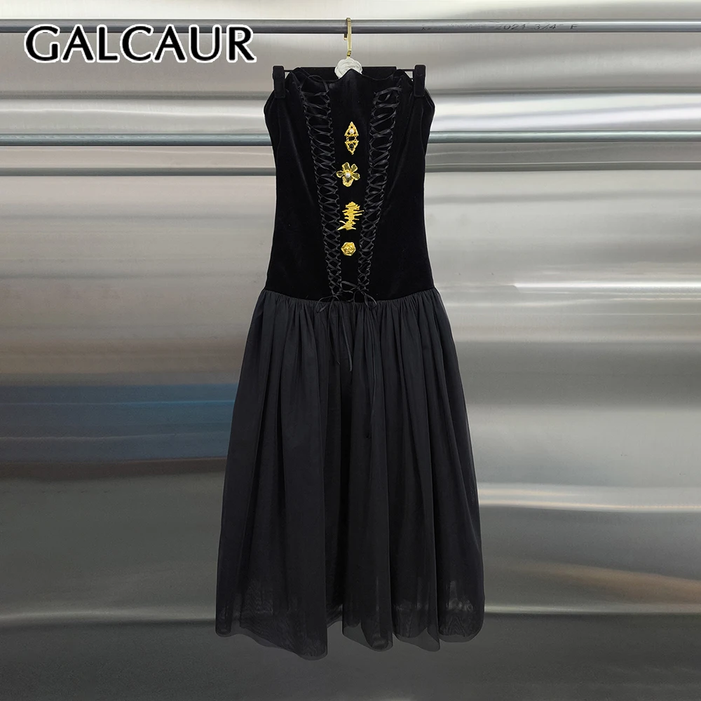 

Элегантное платье GALCAUR с эффектом похудения, без бретелек, без рукавов, с кружевными вставками и сетчатыми элементами, модное женское платье, новинка