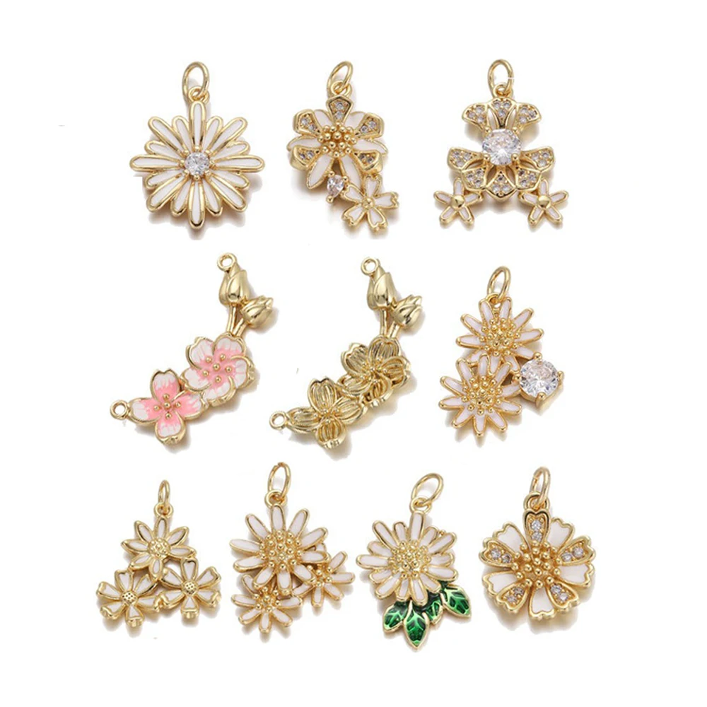 

2Pcs Brass Jewelry Daisy Plant Pendant DIY Bracelet Necklace Making Accessorie Flower Star Heart Eiffel Tower Inlay Zircon Charm