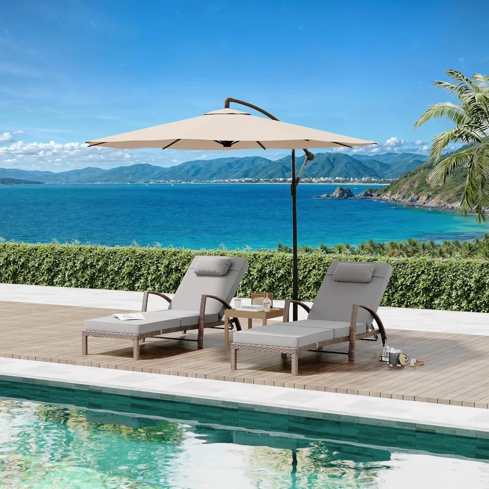 

Chaise Lounge Outdoor Set of 2, PE Rattan Wicker Pool Lounge Chairs with 5-Level Backrest, Cushion, Armrest and Wheels