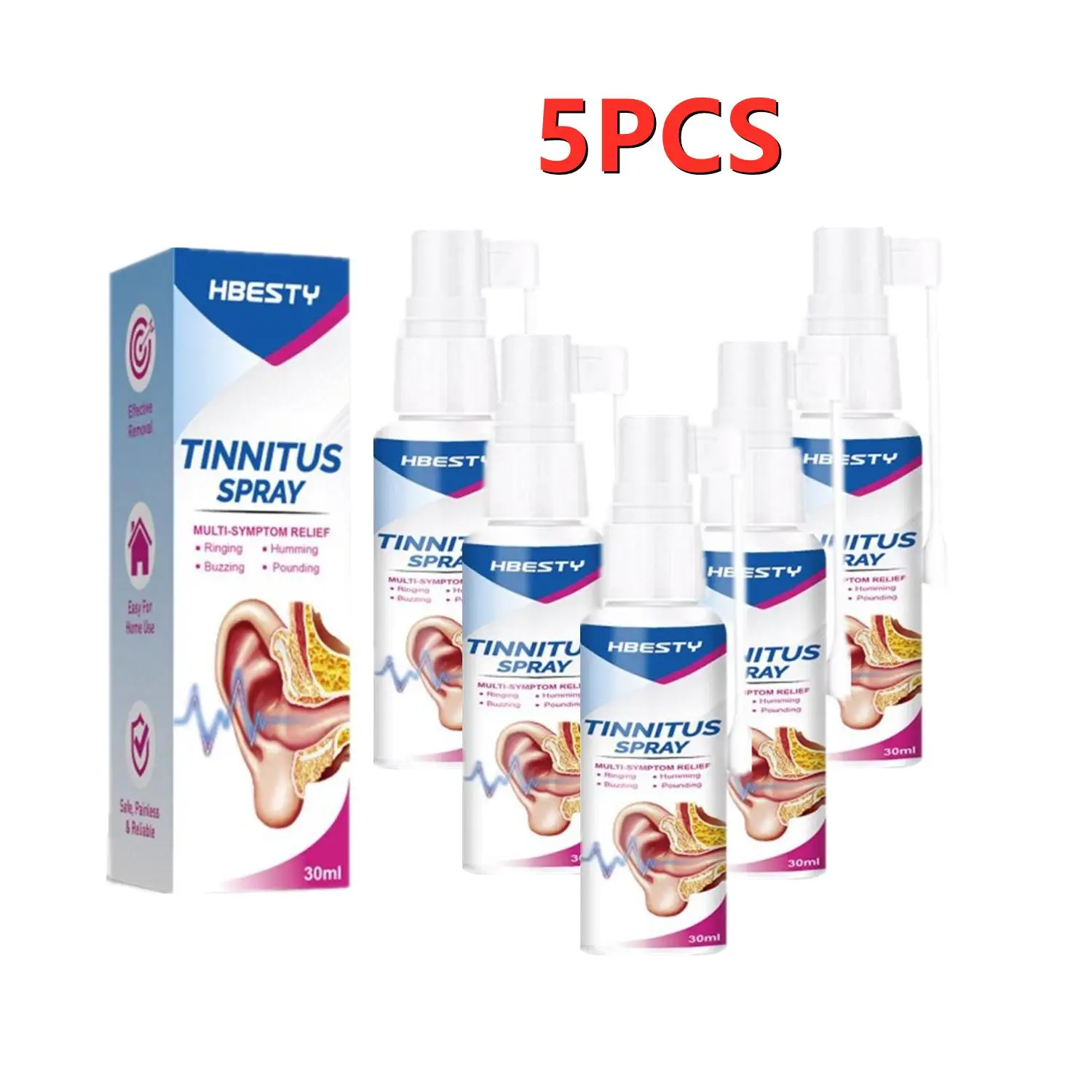 

5X Ear Cleaner Tinnitus Spray Treatment Ear Canal Blockage And Hearing Hard Relieve Ear Discomfort Ears Care Cleaning Solution