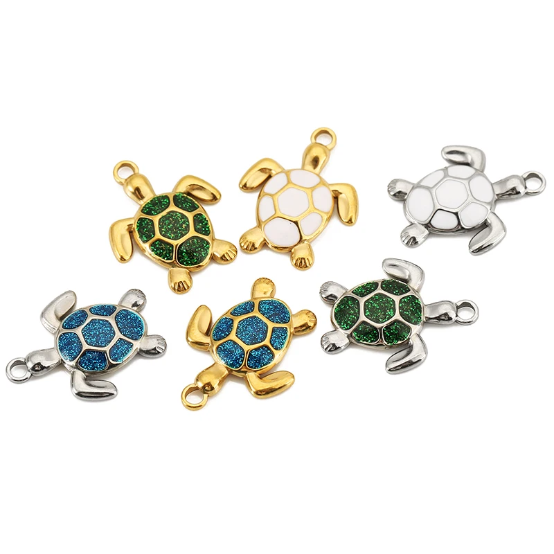 4pcs Stainless Steel Imitate Opal Enamel Turtle Charm for DIY Earring Necklace Ocean Pendant Jewelry Making Supplies Accessories image 2
