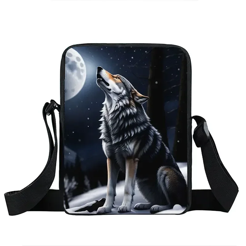 Howling Wolf Pattern Crossbody Bags Wolf Under The Moonlight Women Handbag Shoulder Bags Messenger Bag Key Phone Holder Book Bag