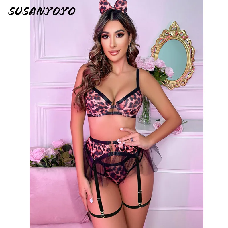 

SUSANYOYO Leopard Sexy Lingerie Ruffle Porn Underwear Women Body Uncensored Luxury Outfit Sensual Bra Thongs Intimate