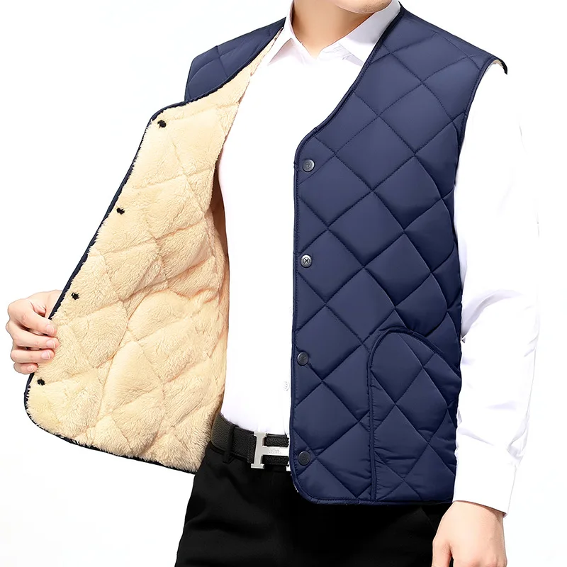 Thickened Men's Down Cotton Vest with Inner Liner New Short Waistcoat Winter Fleece Underwear and Outerwear for Dads VT-310