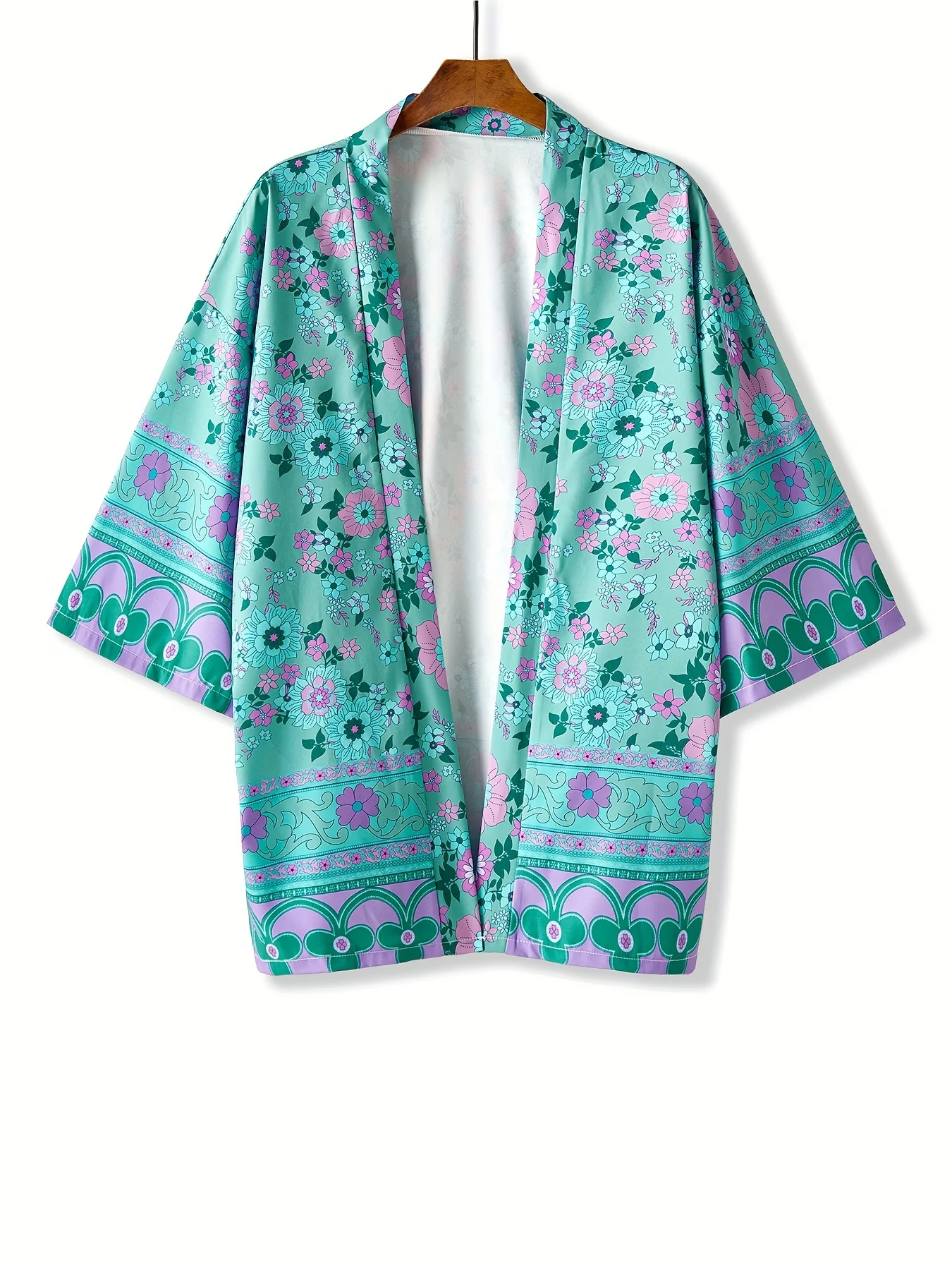 European and American women's wear national style retro digital print sun protection spring and autumn seven-point sleeve kimono