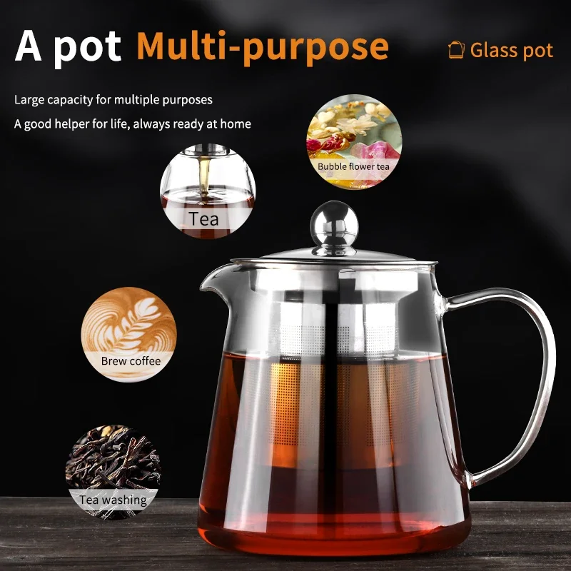 Household transparent Pyrex teapot, stainless steel tea strainer coffee camellia teapot milk container, love the Gospel of tea