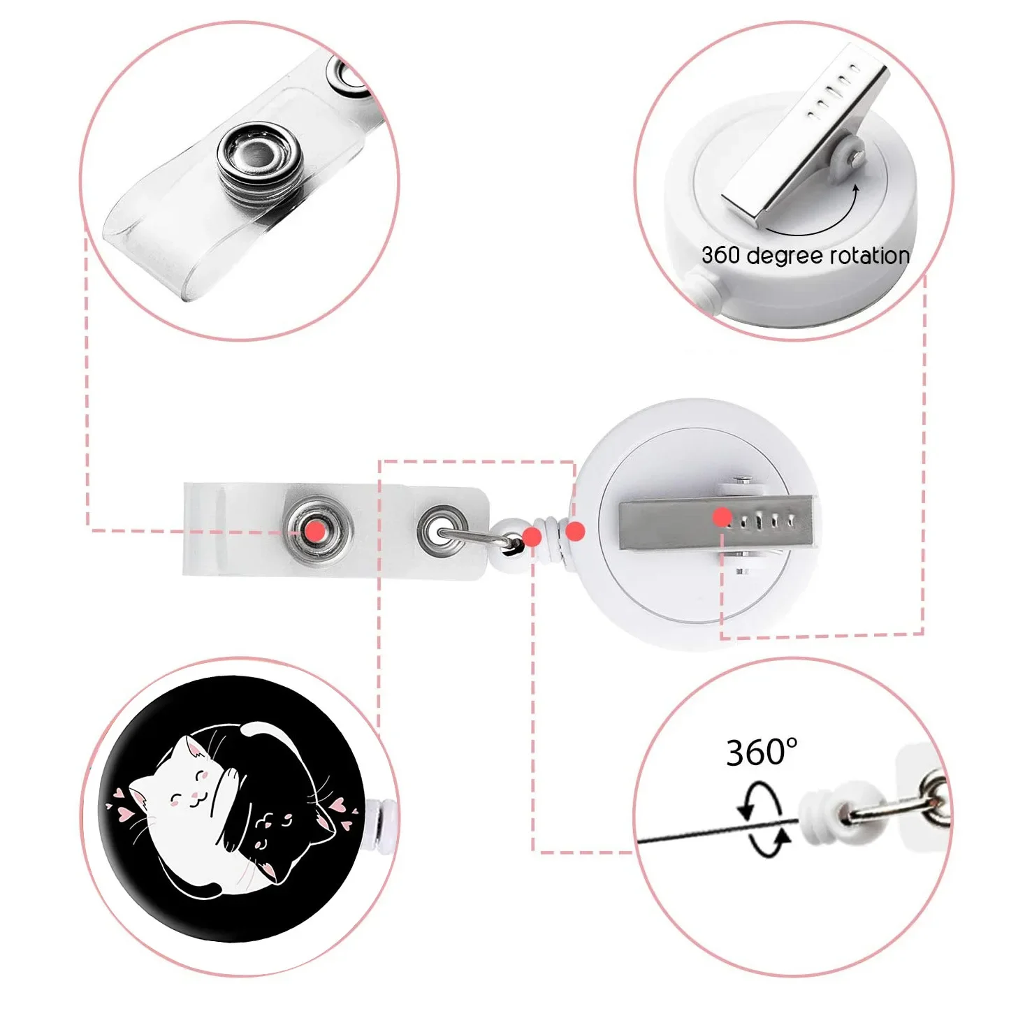 New Arrival 1 Piece Anime Cat Retractable Nurse Badge Reel Cute Animal Students Worker Name Tag ID Card Holder Keys Lanyard