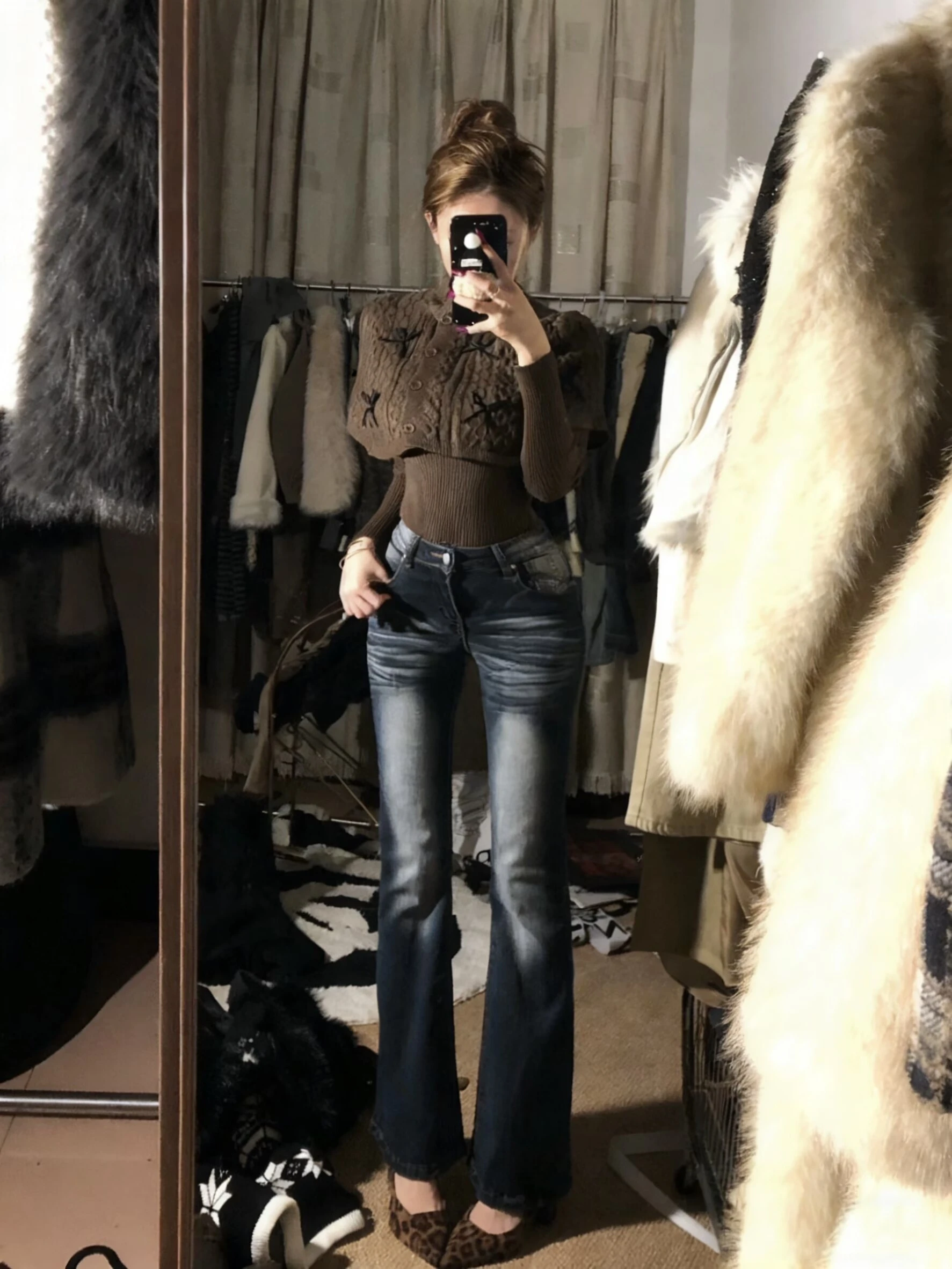 

Low Waist Bell Bot Jeans Women's Slim Fit High Street Sle Retro American Lightening Stretches Cotton Stretch Denim