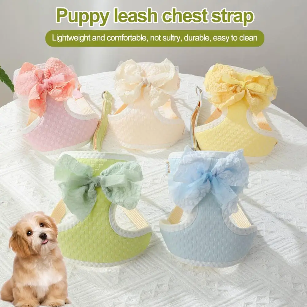 Pet Vest Harness with Leash Solid Color Bowknot Step-in Adjustable Buckle No Pull Escape-proof Breathable Small Dog Puppy Cat Ch