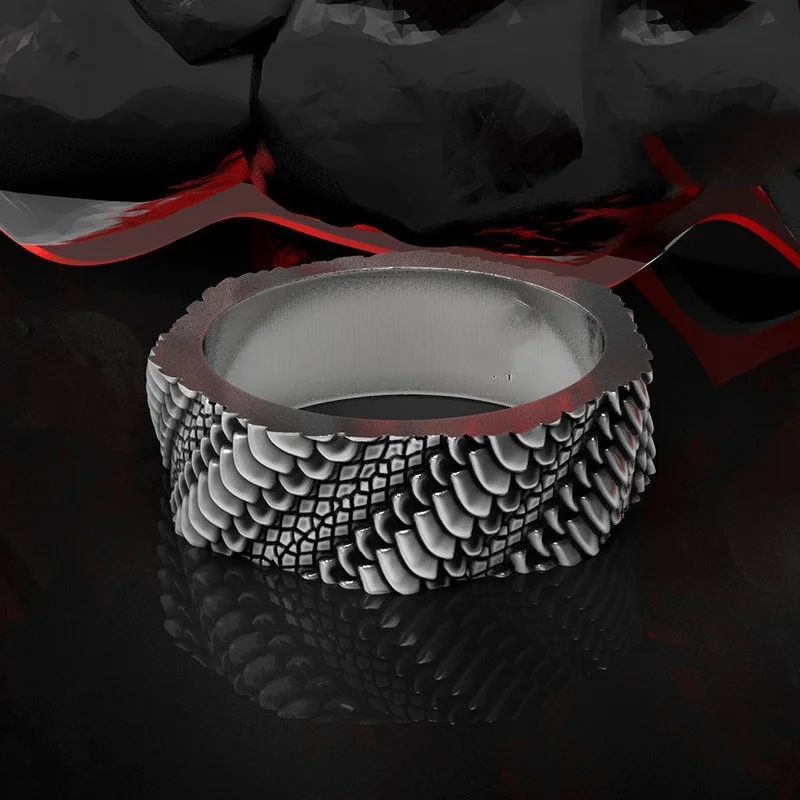 Vintage Python Wilderness Snake Scale Dragon Scale Ring Men Jewelry  Personalized Open Ring 925 Silver Male Finger Accessories