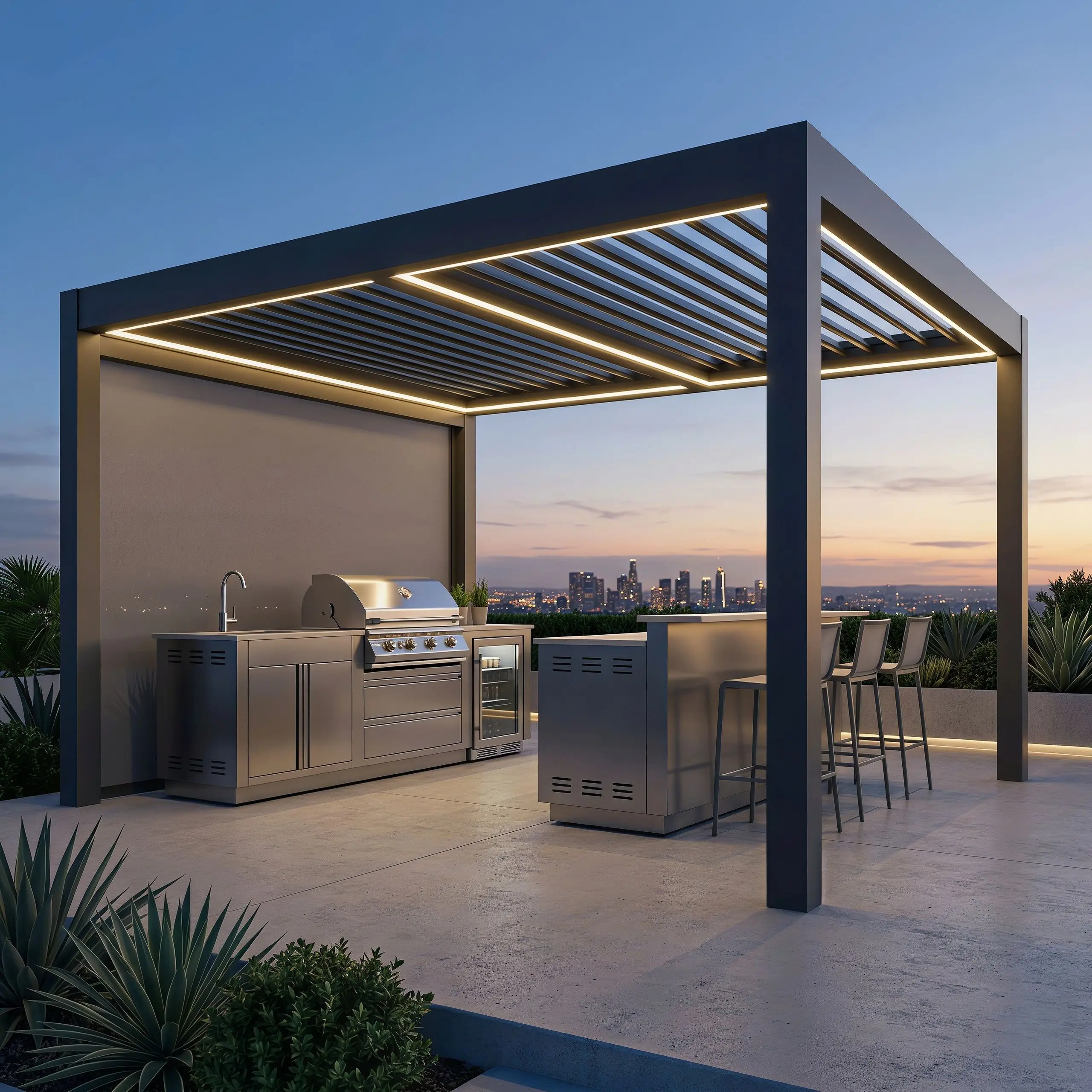 Customized Luxurious Aluminum Pergola Outdoor Sunshade Gazebo A Pergola with LED Lights and Blinds, Suitable for Garden Use
