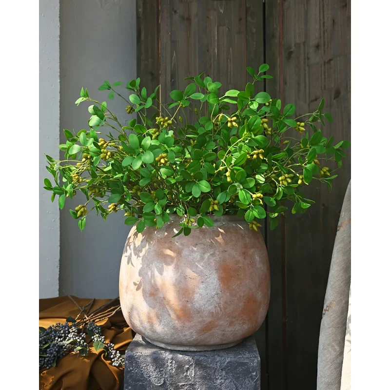 80cm Nordic Artificial Pachysandra with Fruit Green Plant Wedding Home Decor Multi-leaf Fake Tree Plant Decoration Ornaments