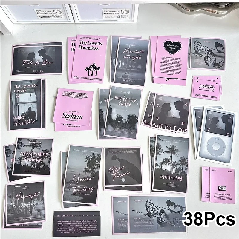 38 pezzi INS adesivi rosa neri estetica ragazze scrapbook ufficiale fai da te Kpop carta fotografica decorazione imballaggio decalcomania stile balletto coreano