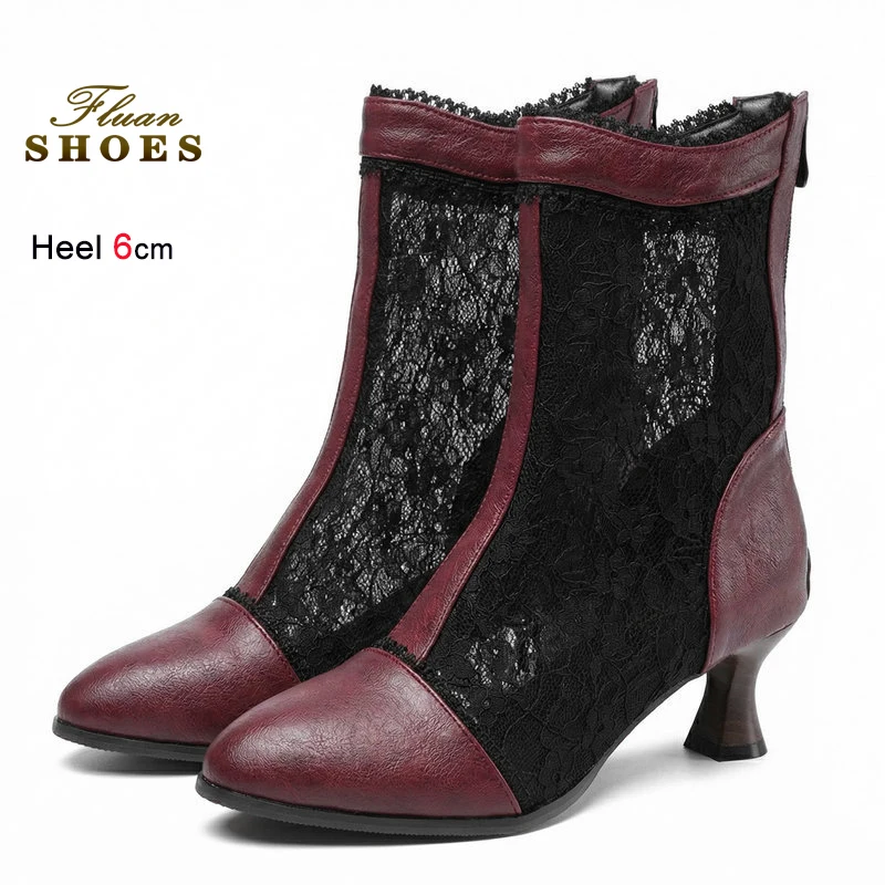 

Летние женские ботильоны 2026 года на тонком каблуке 6 см, винтажные, сетчатые, с вырезами, на шнуровке, сексуальные туфли для вечеринок