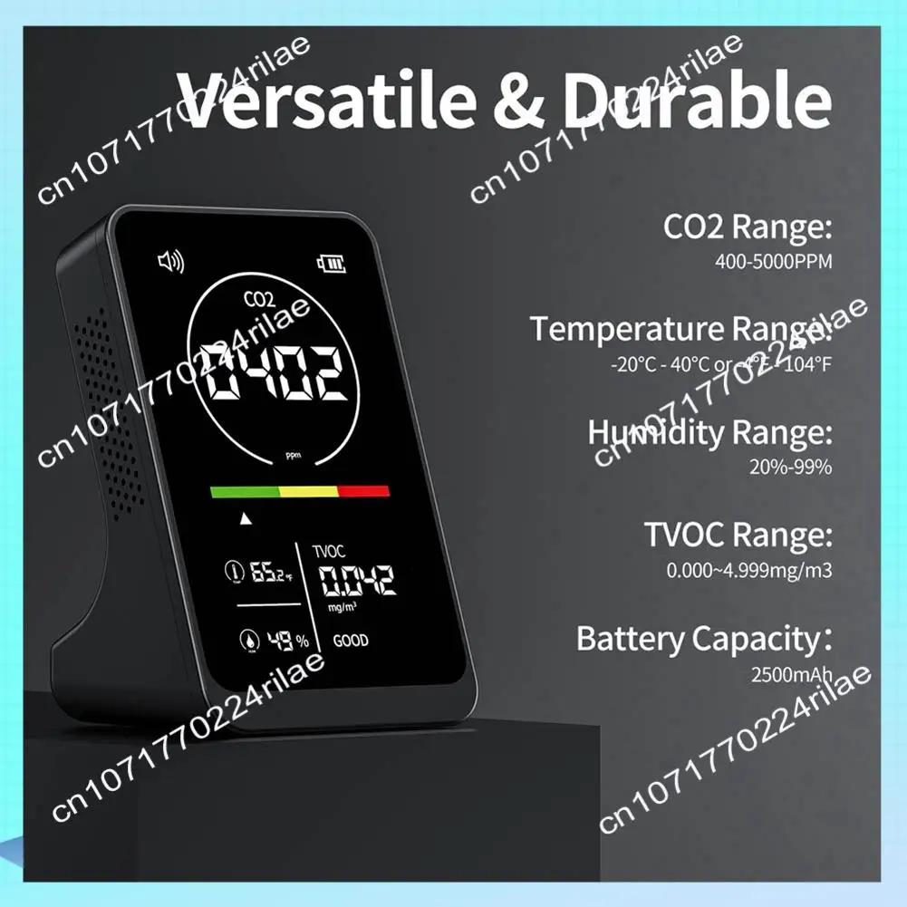 Medidor Digital de calidad del aire A17Z 4 en 1, Monitor de temperatura y humedad CO2 TVOC recargable, Detector de CO2 con alarma para el hogar