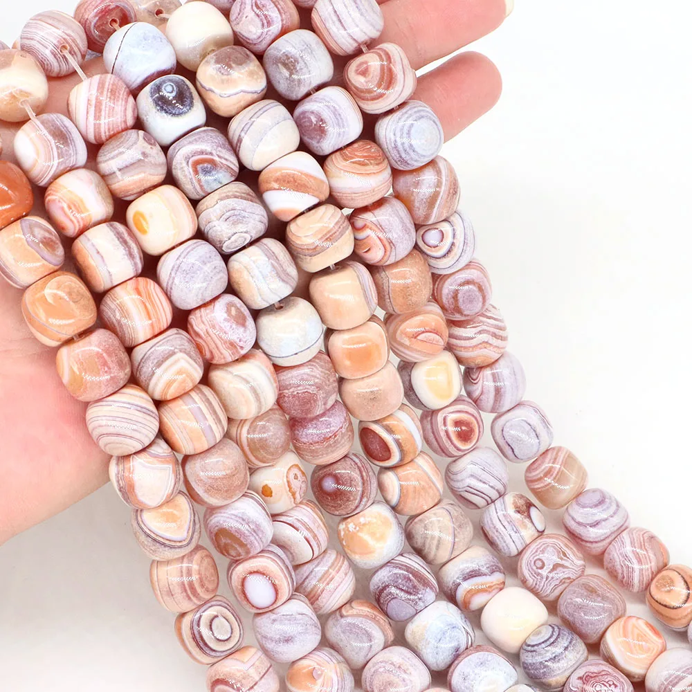 Natural Reiki Gemstone Striped Agate Bead 15x14mm Stones Drum Shape Beads for DIY Jewelry Making Bracelet Necklace Accessories