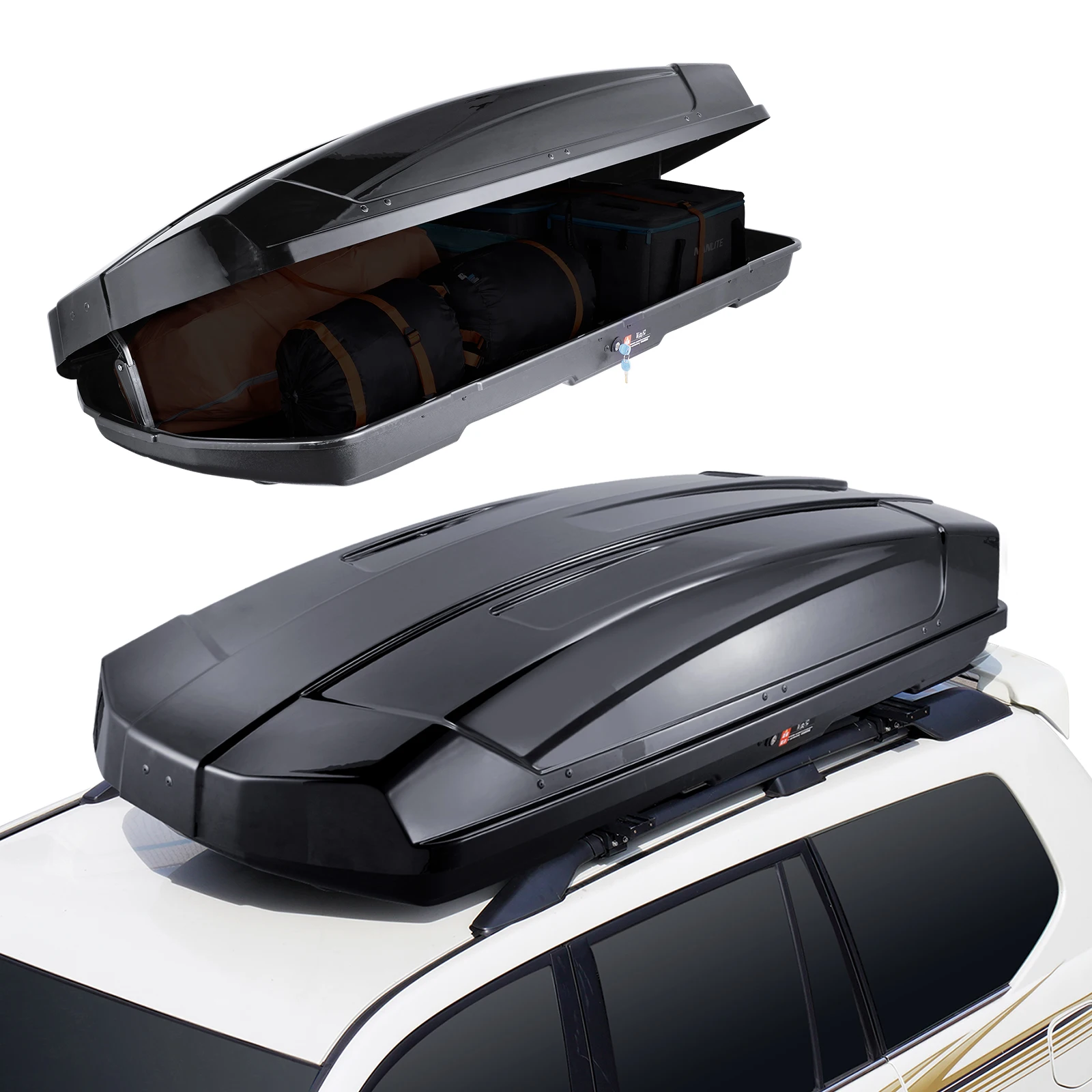 VEVOR Rooftop Cargo Carrier 8/11/14/18/22 Cubic Feet ABS Hard Shell Roof Box Suitable for most Crossbar for Car Wagon SUV Black