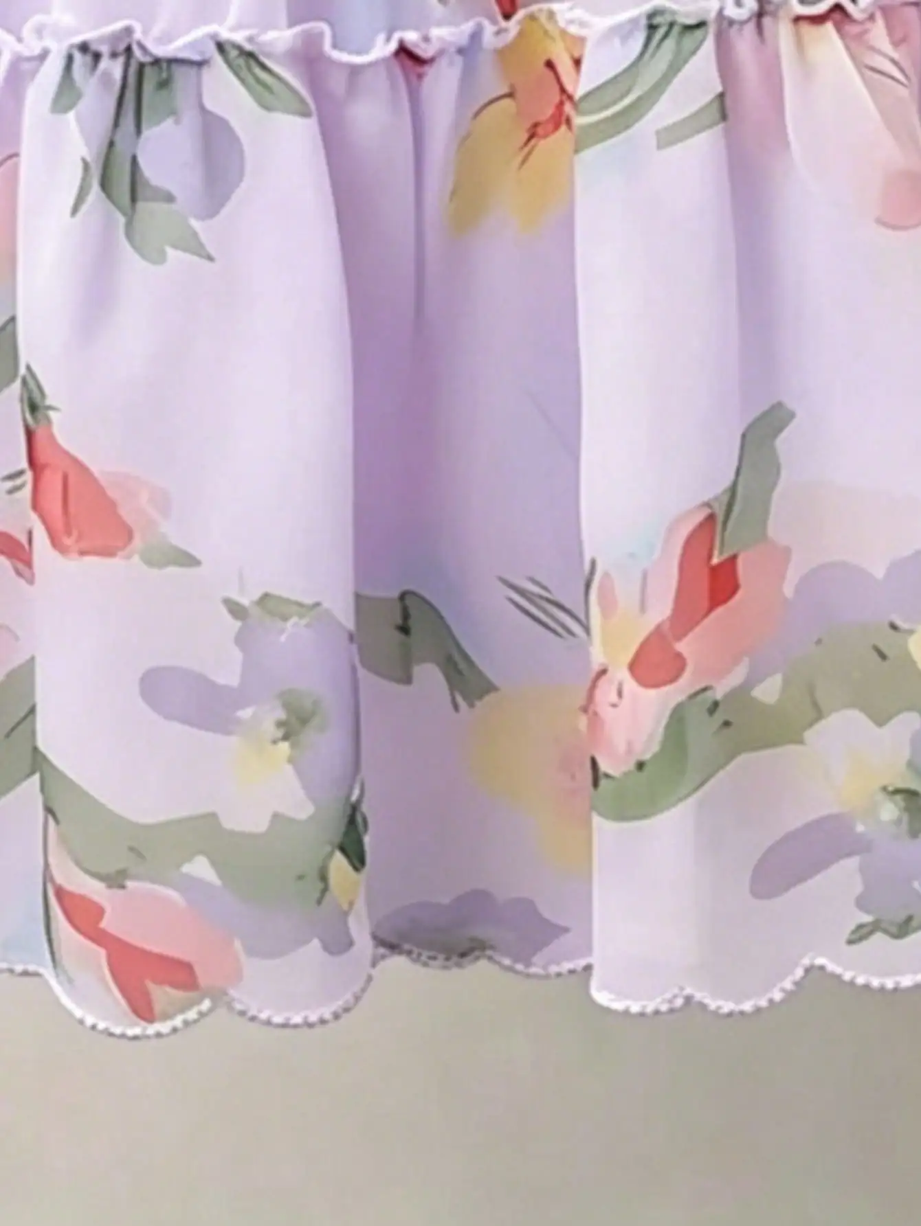 Mädchenkleid mit Rundhalsausschnitt, ärmellos, mit Blumen- und Blattmuster, bequemer A-Linien-Rock, Freizeitkleidung für Kinder. – Detail 17