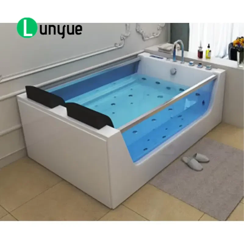 White Acrylic Rectangle Freestanding Spa Bathtub with Touch Screen Massage Modern Hotel Bathroom 5 Piece Set